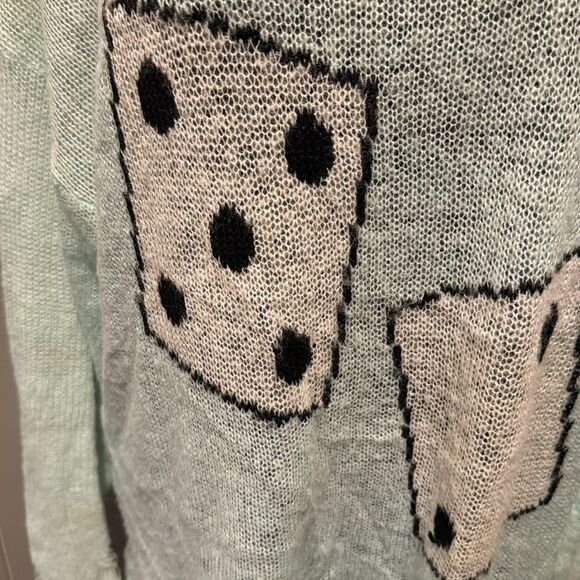 Wildfox White Label mint dice graphic lightweight shredded hem sweater. Small. - Picture 8 of 10